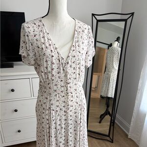 Abercrombie & Fitch Cream Midi Dress with Red Floral Motif